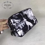 Prada-2NA006 黑色森林圖案進口降落傘尼龍材質化妝包