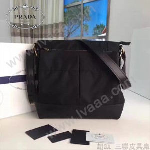 Prada-VA0826-3 黑色進口降落傘面料原廠錦綸裡布青古銅五金男士斜挎包