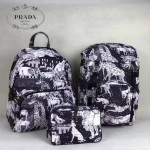 Prada-2NA006 黑色森林圖案進口降落傘尼龍材質化妝包
