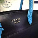 PRADA 1BA046-05 時尚女士藍色鱷魚紋手腕配原版皮手提單肩包