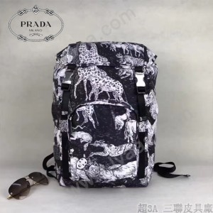 Prada-2VZ135 黑色森林圖案進口降落傘尼龍材質雙肩包背包