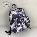 Prada-2V0066 黑色森林圖案進口降落傘尼龍材質雙肩包背包