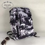 Prada-2VZ135 黑色森林圖案進口降落傘尼龍材質雙肩包背包