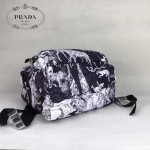 Prada-2V0066 黑色森林圖案進口降落傘尼龍材質雙肩包背包