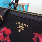 Prada-BR4253-7 玫瑰花料進口尼龍防水手腕搭配十字紋牛皮購物袋