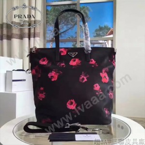 Prada-B4696F 玫瑰花原單降落傘尼龍防水面料購物袋