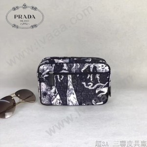 Prada-2NA006 黑色森林圖案進口降落傘尼龍材質化妝包