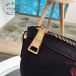 Prada-BR4253-7 玫瑰花料進口尼龍防水手腕搭配十字紋牛皮購物袋