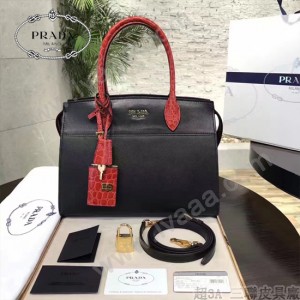 PRADA 1BA046-06 時尚女士紅色鱷魚紋手腕配原版皮手提單肩包
