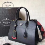 PRADA 1BA102-3 專櫃最新設計黑色拼色原版十字紋手提單肩包風琴包