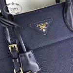 PRADA 1BA102-2 專櫃最新設計藍色拼色原版十字紋手提單肩包風琴包