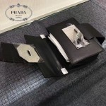 PRADA 1BD067 高貴奢華純手工鉆扣原版黑色小牛皮拼鱷魚紋單肩斜挎包