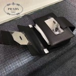 PRADA 1BD067 高貴奢華純手工鉆扣原版黑色小牛皮拼鱷魚紋單肩斜挎包