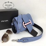 PRADA 1BD067-6 楊冪同款藍色原版牛皮配樹脂扣單肩斜挎包