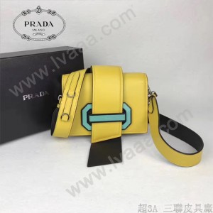 PRADA 1BD067-3 楊冪同款黃色原版牛皮配樹脂扣單肩斜挎包