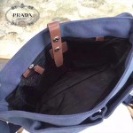 Prada-VA0887 藍色洗水布原廠代工帆布材質搭配牛皮男士斜挎包