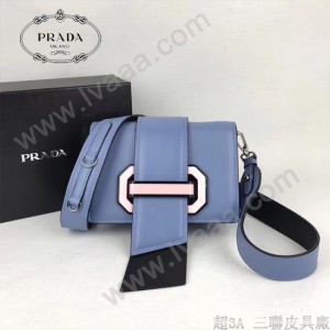 PRADA 1BD067-6 楊冪同款藍色原版牛皮配樹脂扣單肩斜挎包