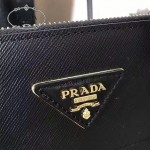 PRADA 1BA102-4 專櫃最新設計黑色拼色原版十字紋手提單肩包風琴包