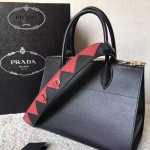 PRADA 1BA102-3 專櫃最新設計黑色拼色原版十字紋手提單肩包風琴包