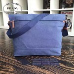 Prada-VA0887-2 原單藍色洗水布時尚潮流男士斜挎包