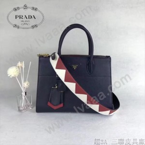 PRADA 1BA102-2 專櫃最新設計藍色拼色原版十字紋手提單肩包風琴包