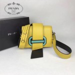 PRADA 1BD067-3 楊冪同款黃色原版牛皮配樹脂扣單肩斜挎包