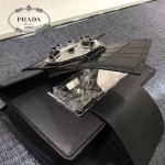 PRADA 1BD067 高貴奢華純手工鉆扣原版黑色小牛皮拼鱷魚紋單肩斜挎包