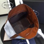 prada-1BG032-3 新款意大利進口小牛皮條紋拼色雙皮革手柄購物包