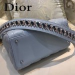 DIOR-004-2 專櫃限量版五格藍色原版小羊皮配鑽石肩帶手提單肩包戴妃包