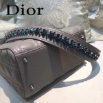 DIOR-004-5 專櫃限量版五格灰色原版小羊皮配鑽石肩帶手提單肩包戴妃包