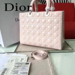 DIOR-007 人氣經典款女士七格粉色原版漆皮銀扣手提單肩包戴妃包