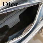 DIOR-004-2 專櫃限量版五格藍色原版小羊皮配鑽石肩帶手提單肩包戴妃包