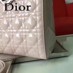 DIOR-007 人氣經典款女士七格粉色原版漆皮銀扣手提單肩包戴妃包