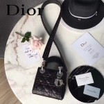 DIOR-006-4 專櫃新品限量版三格黑色原版羊皮配鑽石肩帶迷你戴妃包