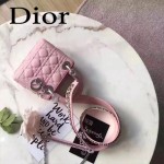 DIOR-006-3 專櫃新品限量版三格粉色原版羊皮配鑽石肩帶迷你戴妃包