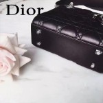 DIOR-006-4 專櫃新品限量版三格黑色原版羊皮配鑽石肩帶迷你戴妃包