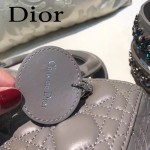 DIOR-004-5 專櫃限量版五格灰色原版小羊皮配鑽石肩帶手提單肩包戴妃包