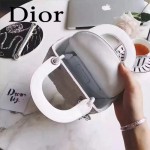 DIOR-006-2 專櫃新品限量版三格白色原版羊皮配鑽石肩帶迷你戴妃包