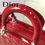 DIOR-007-3 人氣經典款女士七格紅色原版漆皮銀扣手提單肩包戴妃包