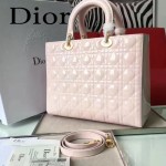 DIOR-007-2 人氣經典款女士七格粉色原版漆皮金扣手提單肩包戴妃包