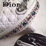 DIOR-006-2 專櫃新品限量版三格白色原版羊皮配鑽石肩帶迷你戴妃包