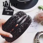 DIOR-006-4 專櫃新品限量版三格黑色原版羊皮配鑽石肩帶迷你戴妃包