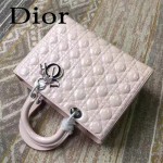 DIOR-007 人氣經典款女士七格粉色原版漆皮銀扣手提單肩包戴妃包