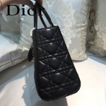 DIOR-004 專櫃限量版五格黑色原版小羊皮配鑽石肩帶手提單肩包戴妃包
