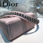 DIOR-004-4 專櫃限量版五格粉色原版小羊皮配鑽石肩帶手提單肩包戴妃包