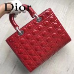 DIOR-007-3 人氣經典款女士七格紅色原版漆皮銀扣手提單肩包戴妃包