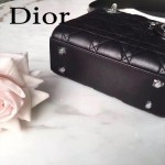 DIOR-006-4 專櫃新品限量版三格黑色原版羊皮配鑽石肩帶迷你戴妃包