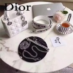 DIOR-006-2 專櫃新品限量版三格白色原版羊皮配鑽石肩帶迷你戴妃包