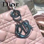 DIOR-004-4 專櫃限量版五格粉色原版小羊皮配鑽石肩帶手提單肩包戴妃包