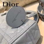 DIOR-004-2 專櫃限量版五格藍色原版小羊皮配鑽石肩帶手提單肩包戴妃包